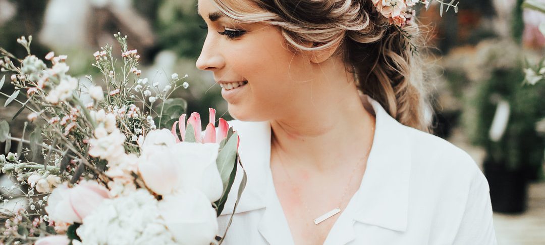 Styled Photoshoot in a Greenhouse | Floral and eucalyptus bouquet, Fishtail Braided Hair in Ponytail, and a Tulle Skirt